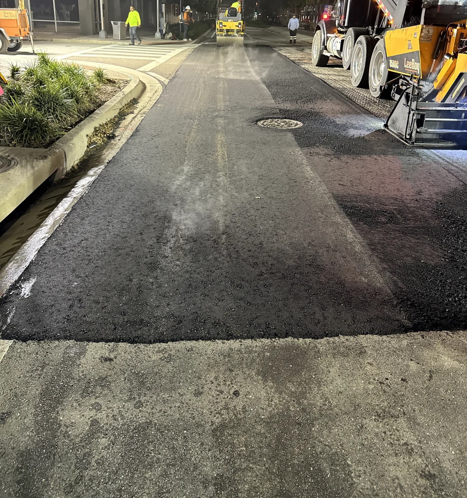 Asphalt paving at night